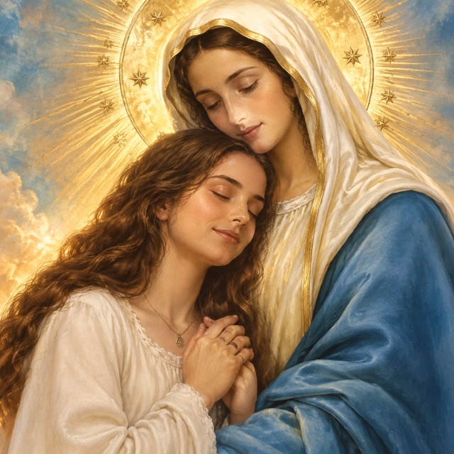 Retrato junto a la Virgen generado con IA